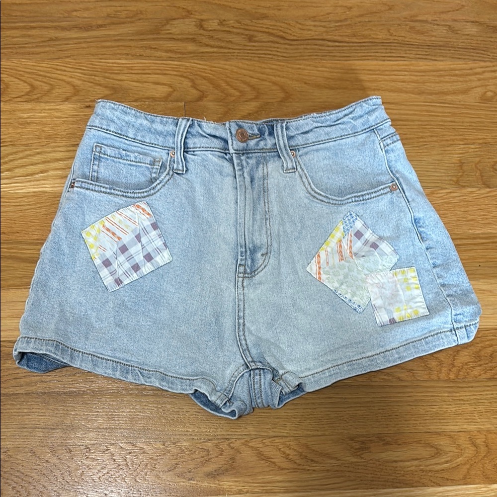 wild fable high rise patchwork light wash denim mom shorts jorts